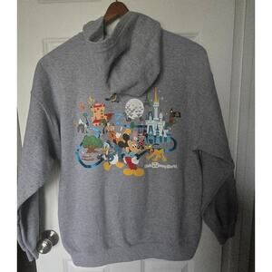 Walt Disney World Mickey Goofy and Donald Gray Zip-up Hoodie Size Large